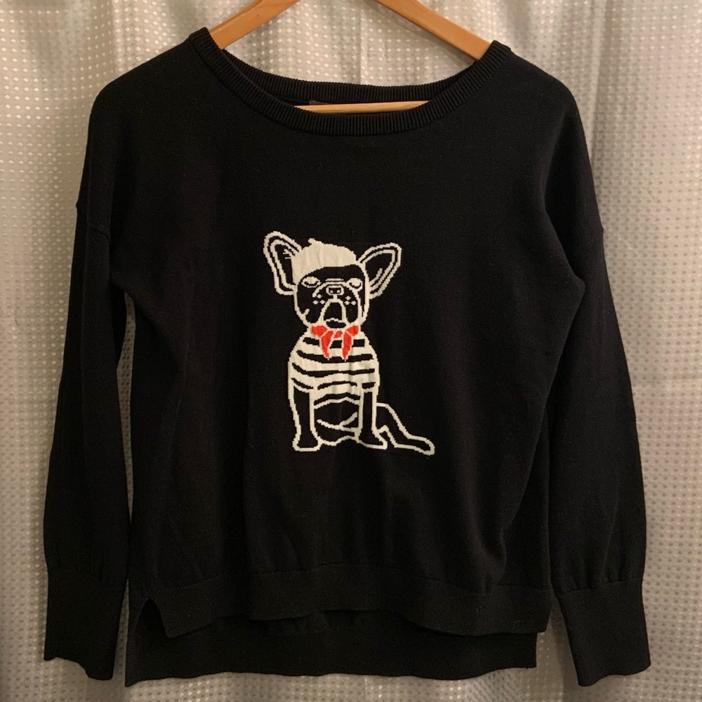 French Connection "Le Frenchie" French Bulldog Cotton Crew Neck Sweater - Small